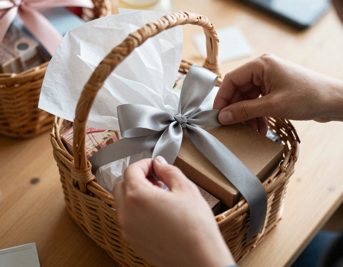 Gift basket creation process at Zenppatelierei